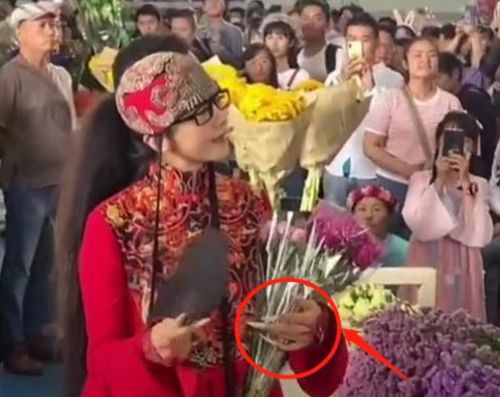 63岁杨丽萍逛花市被围观,男性友人贴心照顾,买花不付钱遭到诟病